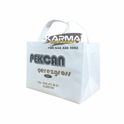 Beyaz Logo Baskılı Körüklü Ultrasonik Tela Kuruyemiş Çantası